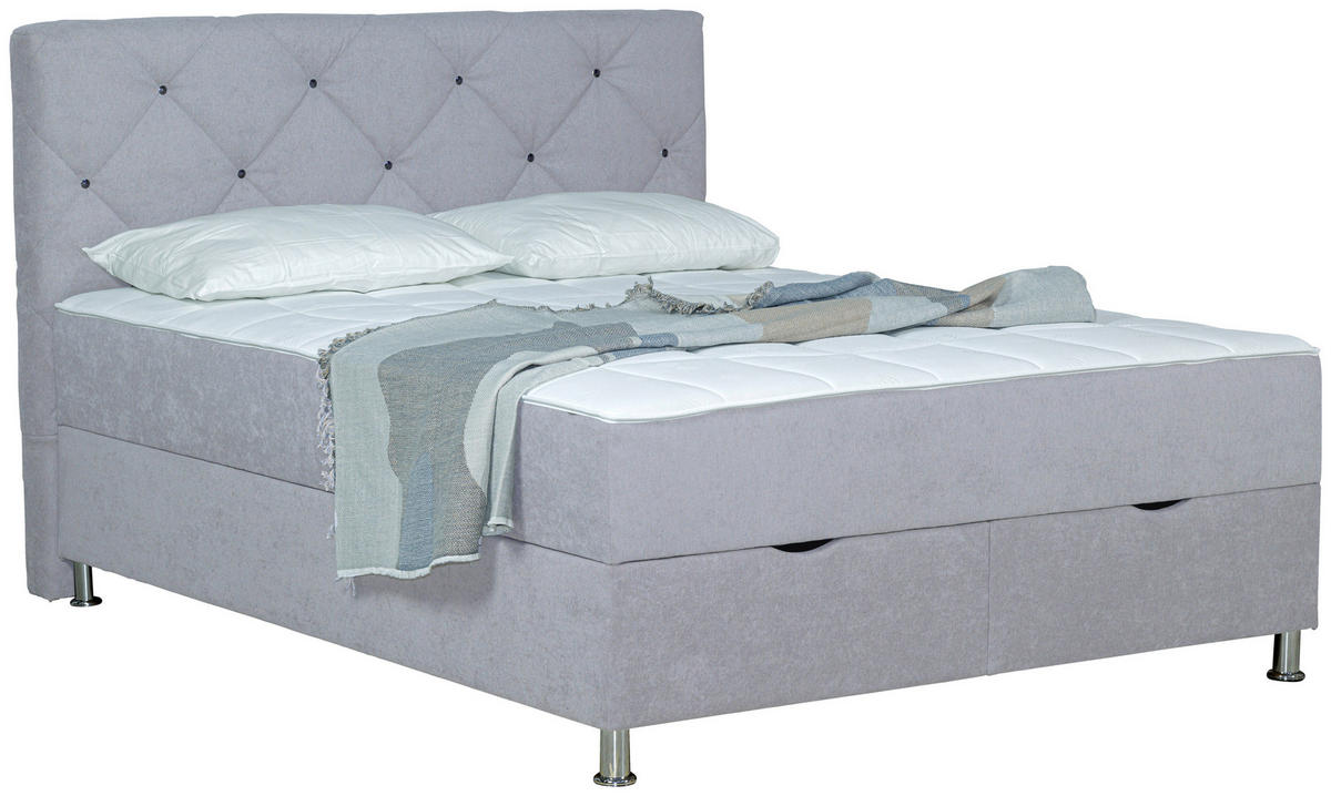 BOXBETT 180/200 cm  in Hellgrau  - Chromfarben/Hellgrau, Design, Kunststoff/Textil (180/200cm) - Boxxx