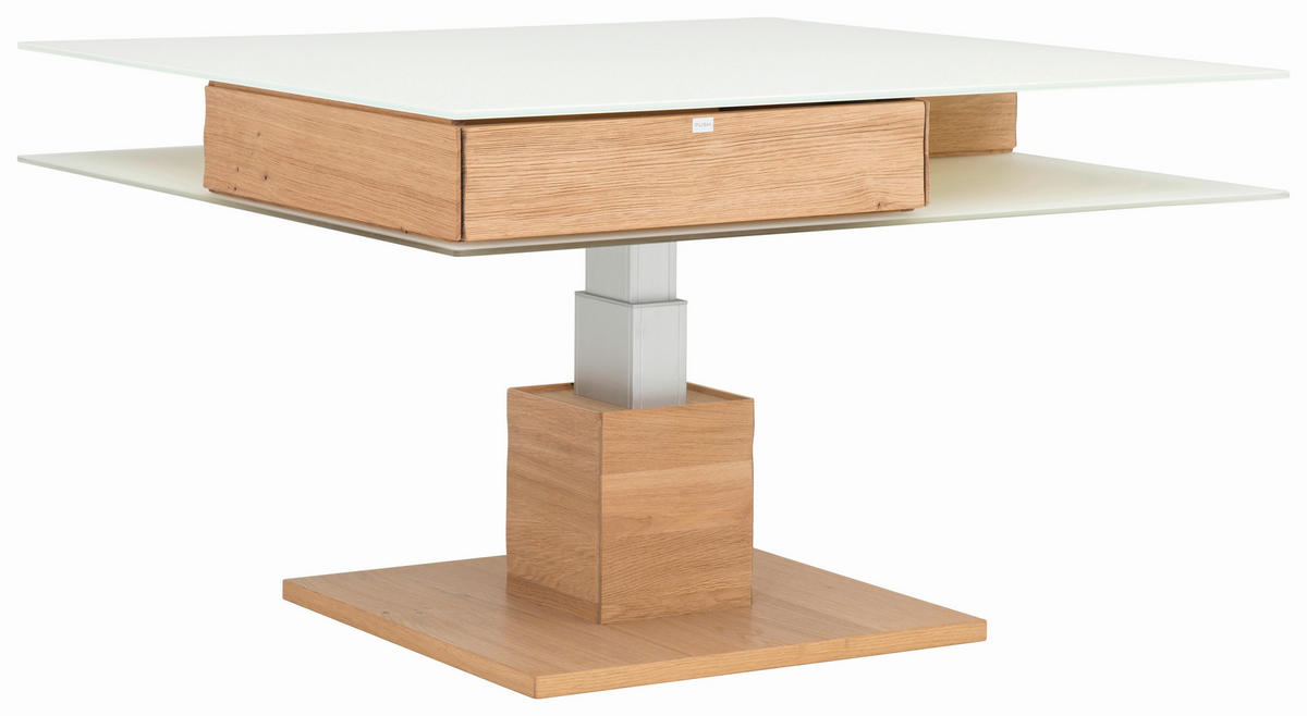 COUCHTISCH in Glas, Holzwerkstoff 90/90/43 cm  - Eichefarben/Weiß, Design, Glas/Holzwerkstoff (90/90/43cm) - Voglauer