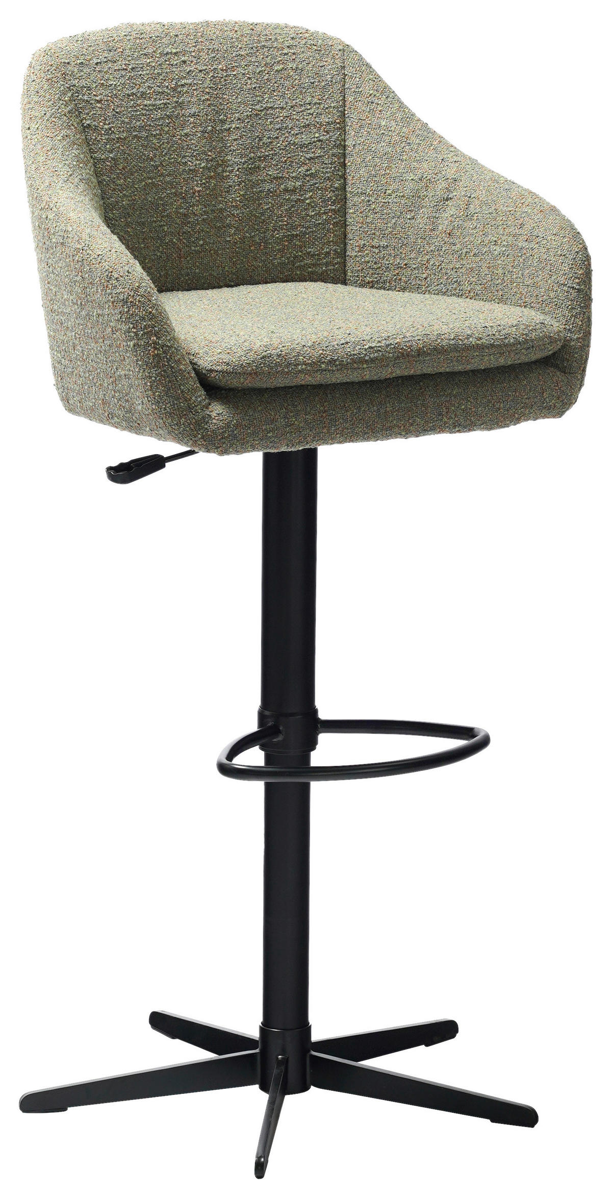 BARHOCKER Webstoff Grün, Schwarz Eisen Sitzfläche 360° drehbar, inklusive Armlehnen  - Schwarz/Grün, Design, Textil/Metall (54,5/88-108/53,5cm) - Cassando