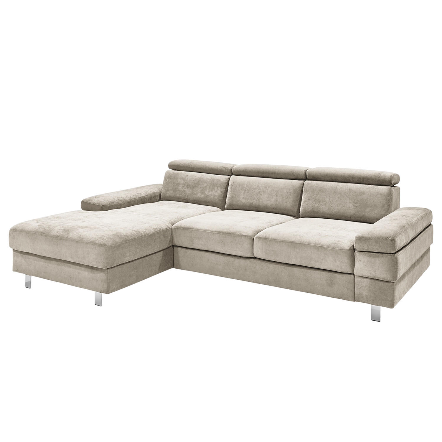 ECKSOFA in Webstoff Greige - Greige/Silberfarben, Konventionell, Textil/Metall (260/82/182cm) - Trendmanufaktur