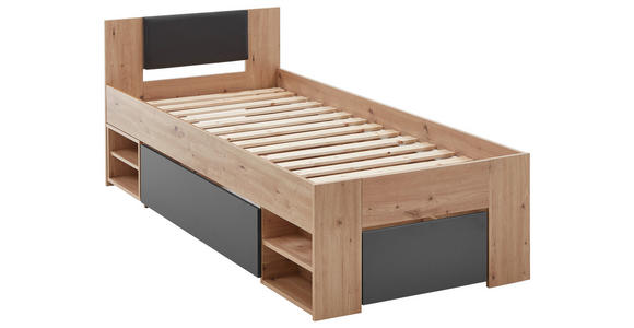 STAURAUMBETT 90/200 cm in Graphitfarben, Eiche Artisan - Graphitfarben/Eiche Artisan, KONVENTIONELL, Holzwerkstoff (90/200cm) - Carryhome