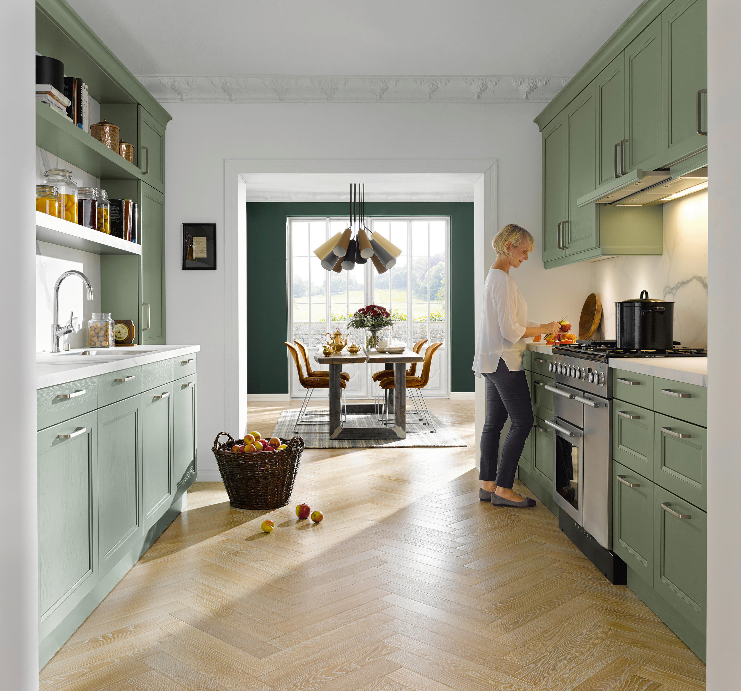 EINBAUKÜCHE FRIDA SATIN  - Salbeigrün, Basics, Holzwerkstoff - Novel