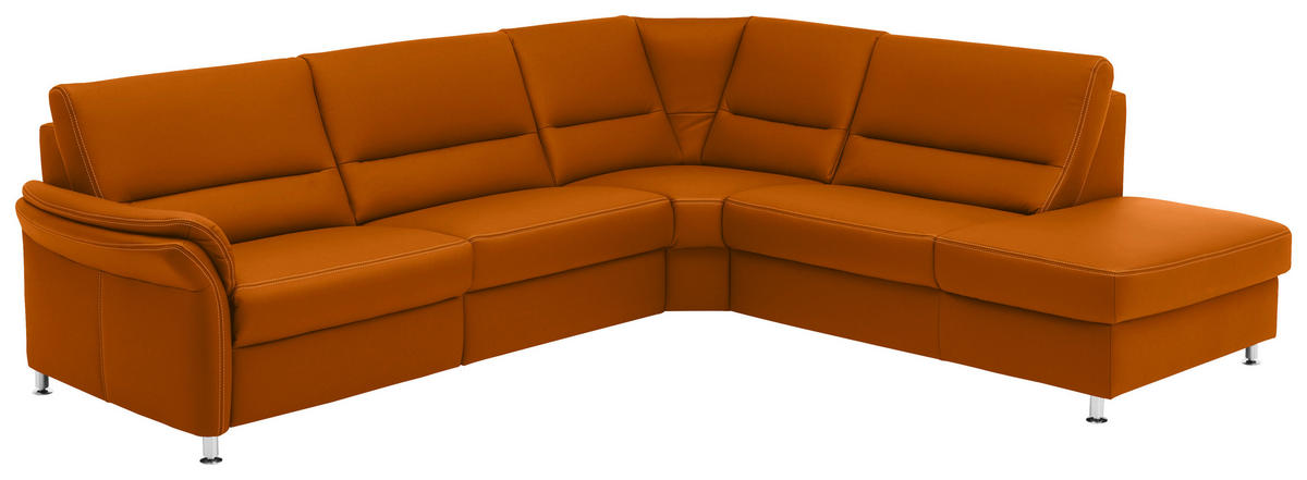 ECKSOFA in Echtleder Orange  - Beige/Alufarben, Design, Leder/Metall (288/249cm) - Beldomo Premium