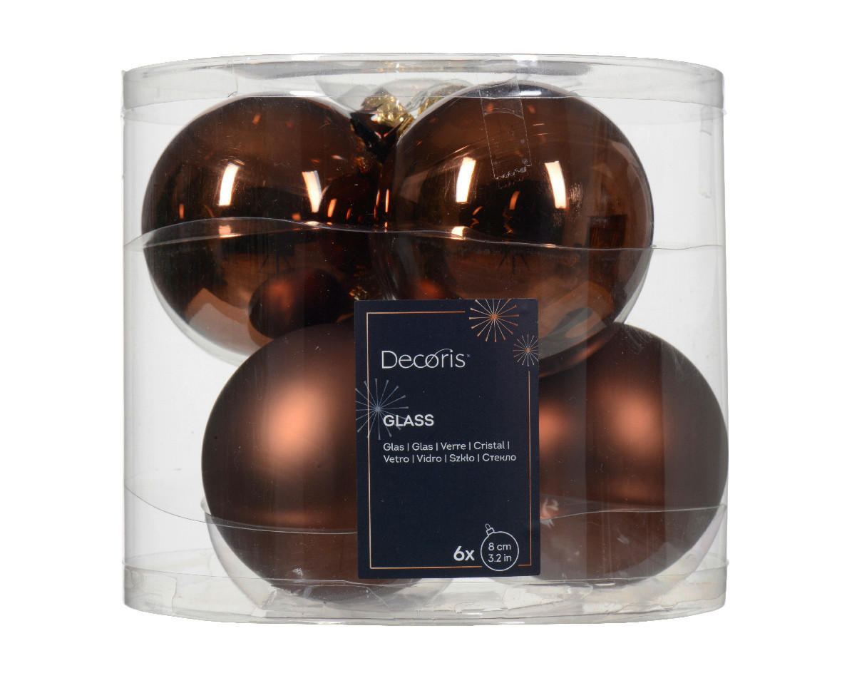 CHRISTBAUMKUGEL-SET 8,00 cm 6-teilig  - Braun, KONVENTIONELL, Glas (8,00cm)