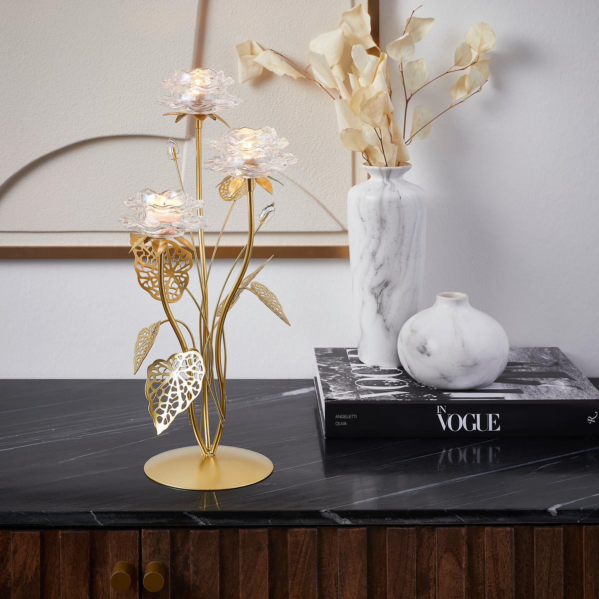 TEELICHTHALTER  - Klar/Goldfarben, LIFESTYLE, Glas/Metall (23/42/20,5cm) - Ambia Home