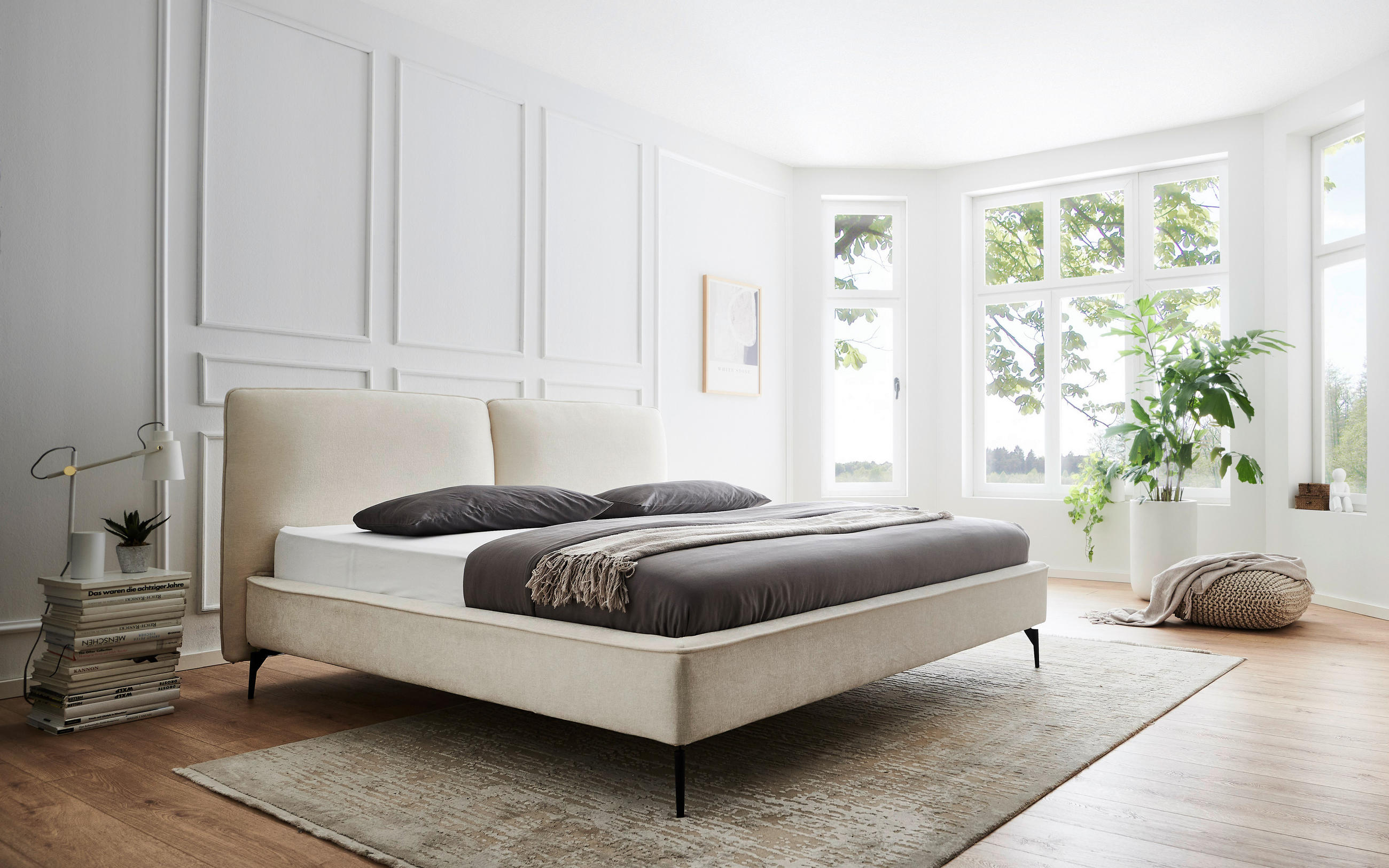 POLSTERBETT 200/200 cm,  in Creme,  - Creme/Schwarz, MODERN, Textil/Metall (200/200cm) - Livetastic