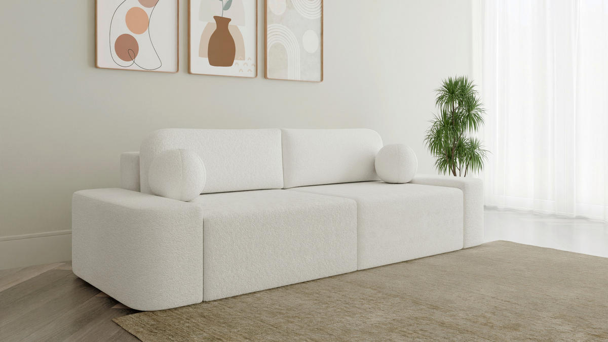 SCHLAFSOFA OVAL in Bouclé Elfenbein  - Elfenbein/Schwarz, Design, Kunststoff/Textil (268/85/110cm) - MID.YOU