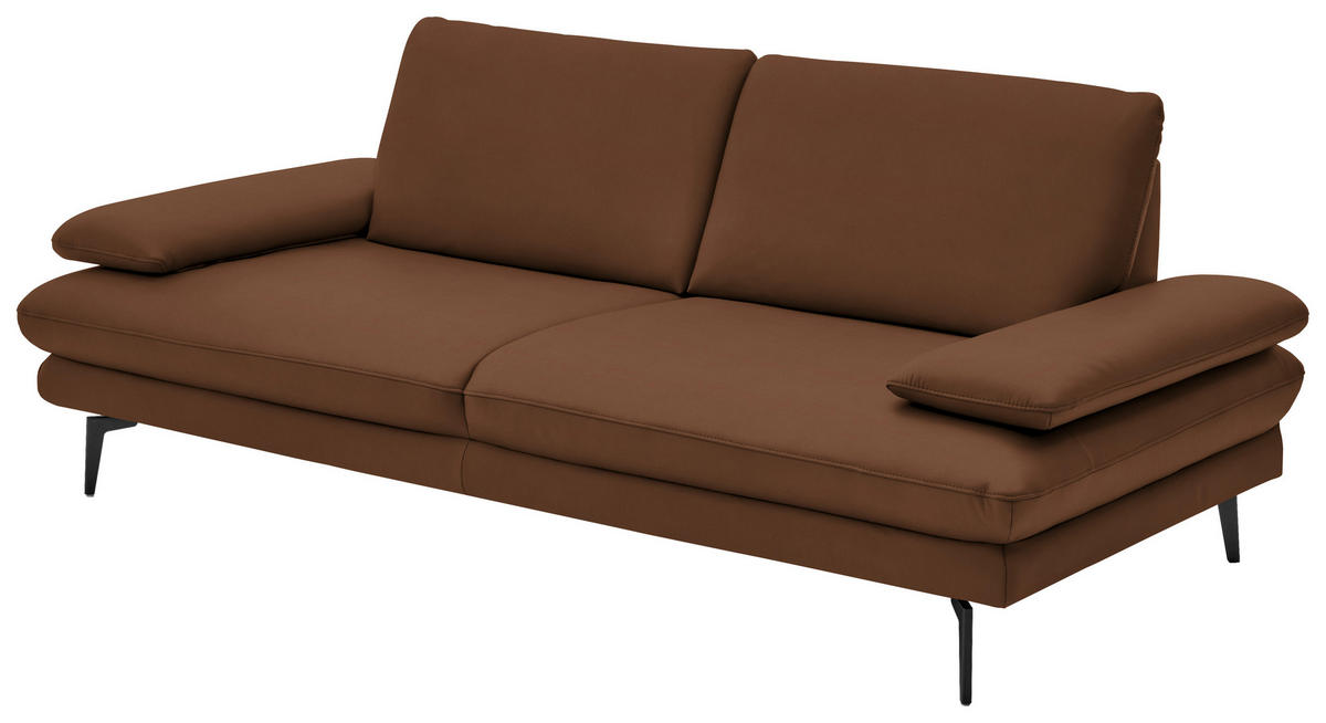 3-SITZER-SOFA in Echtleder Hellbraun  - Hellbraun/Schwarz, Design, Leder/Metall (222/86/104cm) - Dieter Knoll