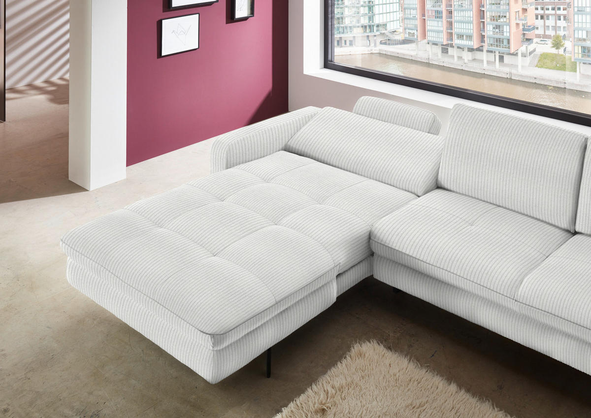 ECKSOFA in Cord Creme  - Creme/Schwarz, Design, Textil/Metall (178/302cm) - Beldomo Style