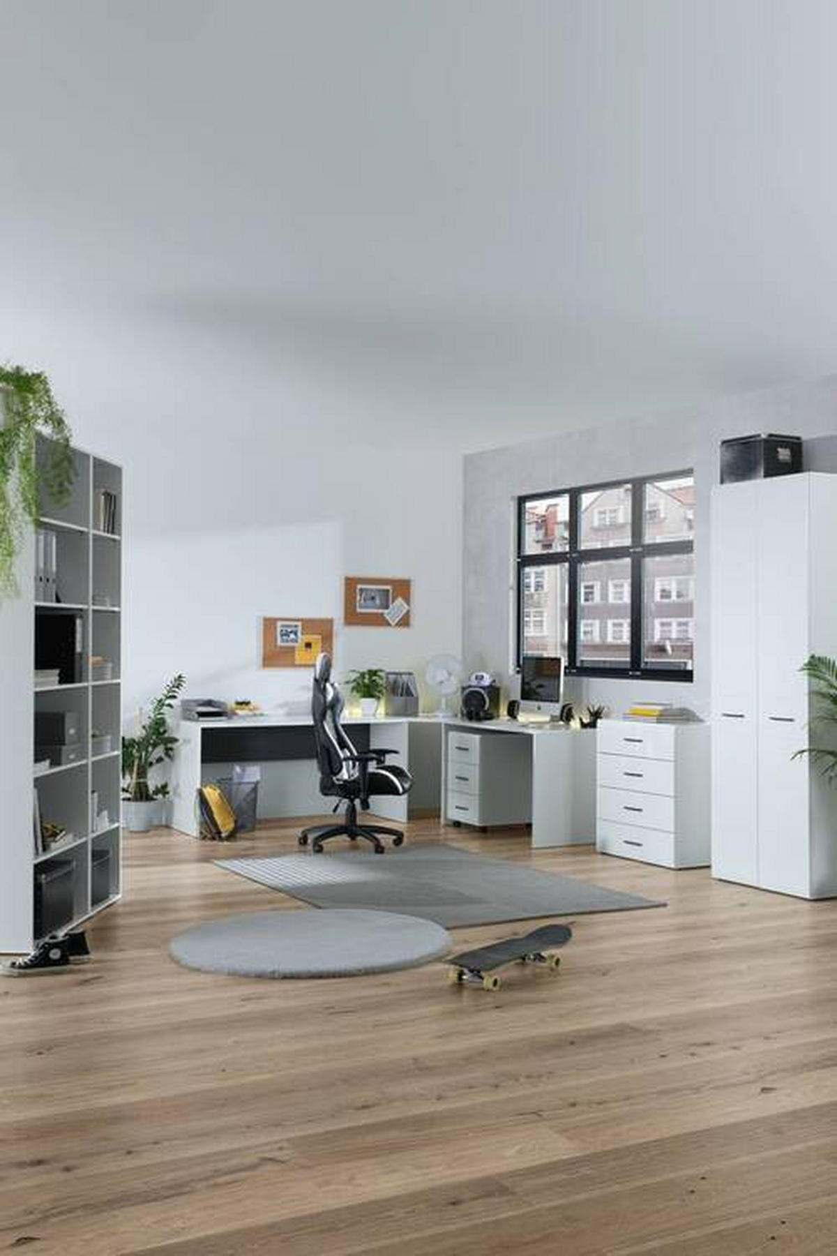 SKRINKA NA DOKUMENTY, antracitová, biela, biela s vysokým leskom, 75/185,6/41,6 cm - biela/biela s vysokým leskom, Basics, kompozitné drevo (75/185,6/41,6cm) - Hom`in