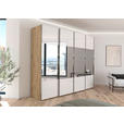 SCHWEBETÜRENSCHRANK  in Weiß, Eiche Artisan  - Chromfarben/Weiß, Design, Glas/Holzwerkstoff (271/235/68cm) - Novel