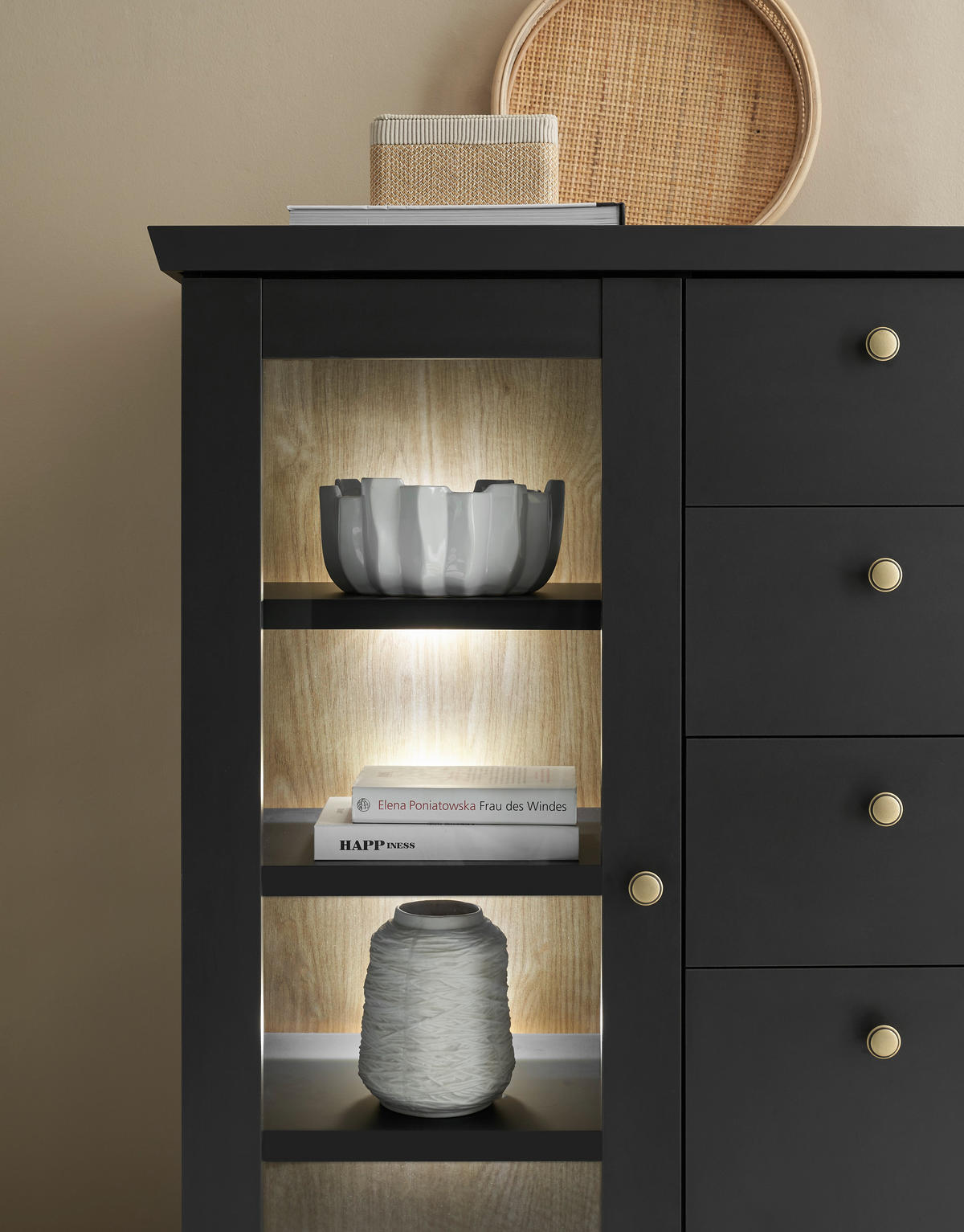 HIGHBOARD  129/118/42 cm 3 Schublade(n)  - Eichefarben/Schwarz, Design, Holzwerkstoff (129/118/42cm) - MID.YOU