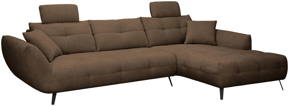 ECKSOFA Terracotta Chenille Armlehnenkissen, Rücken echt, Sitztiefenverstellung  - Terracotta/Schwarz, KONVENTIONELL, Textil/Metall (313/215cm) - Hom`in