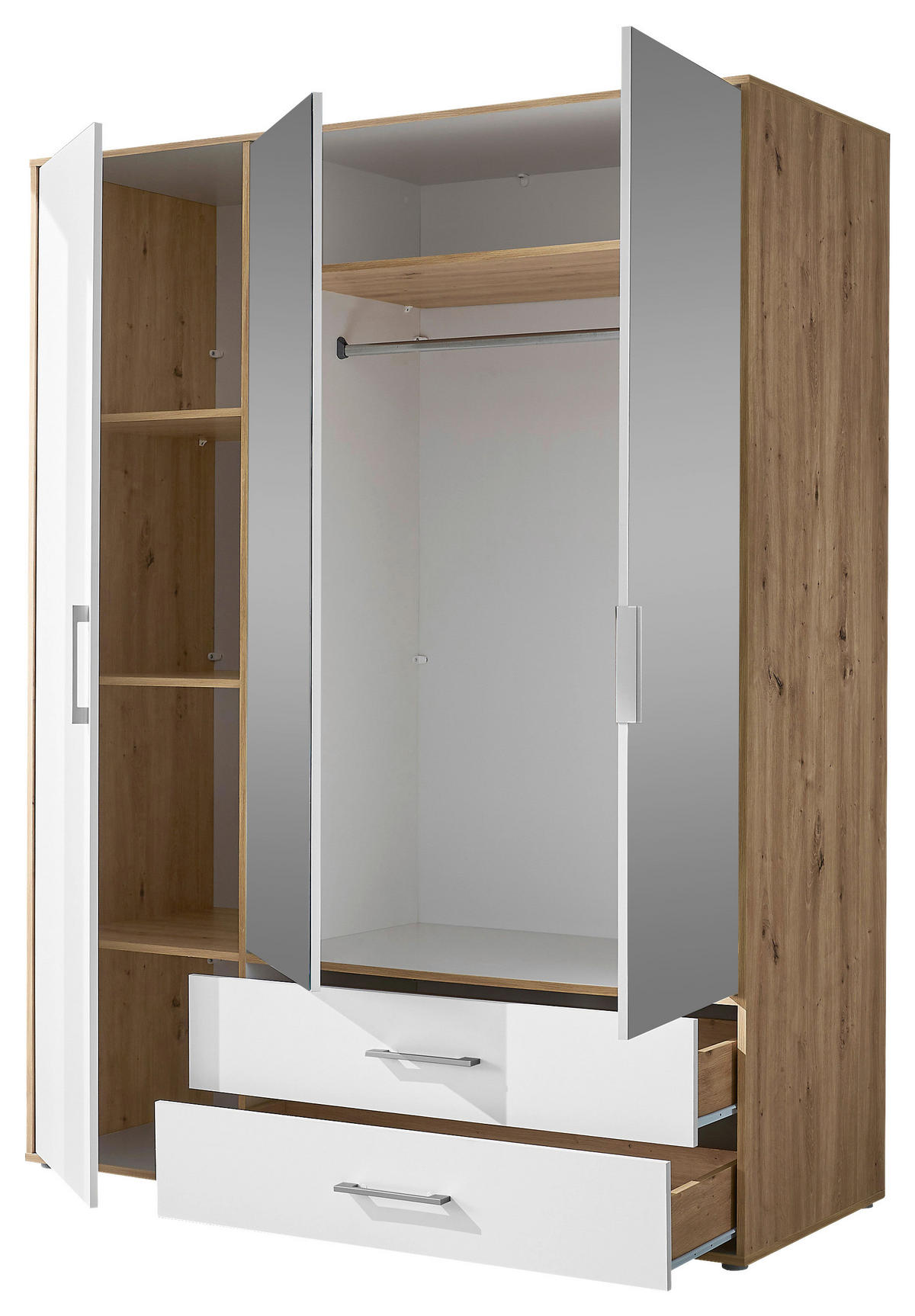 KLEIDERSCHRANK 155/195/60 cm 3-türig Eiche Artisan, Weiß  - Alufarben/Weiß, Basics, Glas/Holzwerkstoff (155/195/60cm)