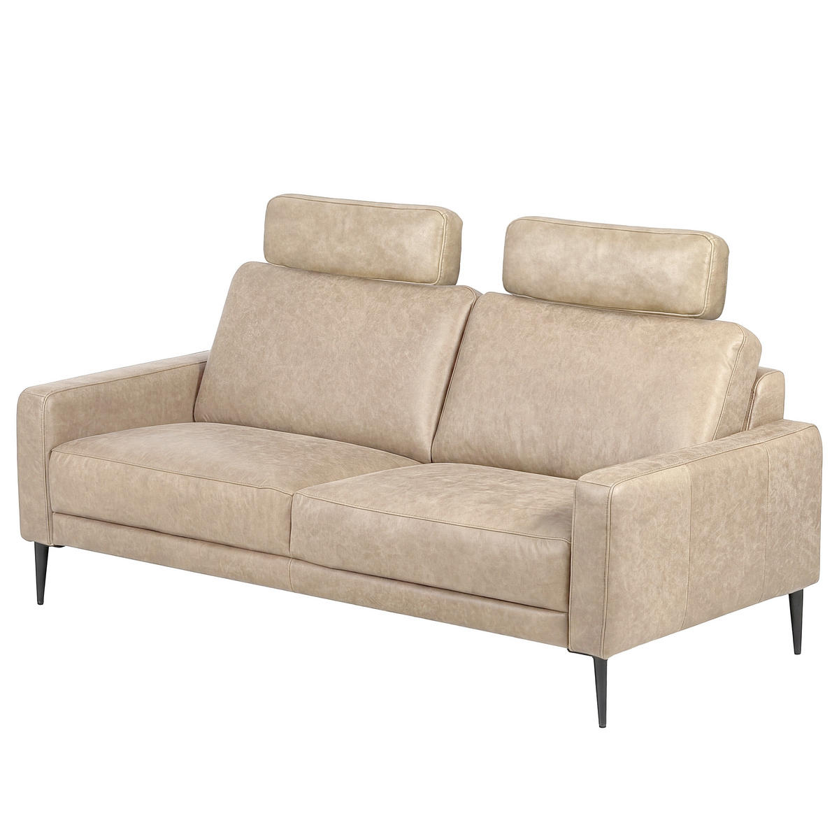 KOPFSTÜTZE SPRING  in Lederlook Echtleder  - Schwarzchrom/Creme, Design, Leder/Textil (52/17/14cm) - P & B