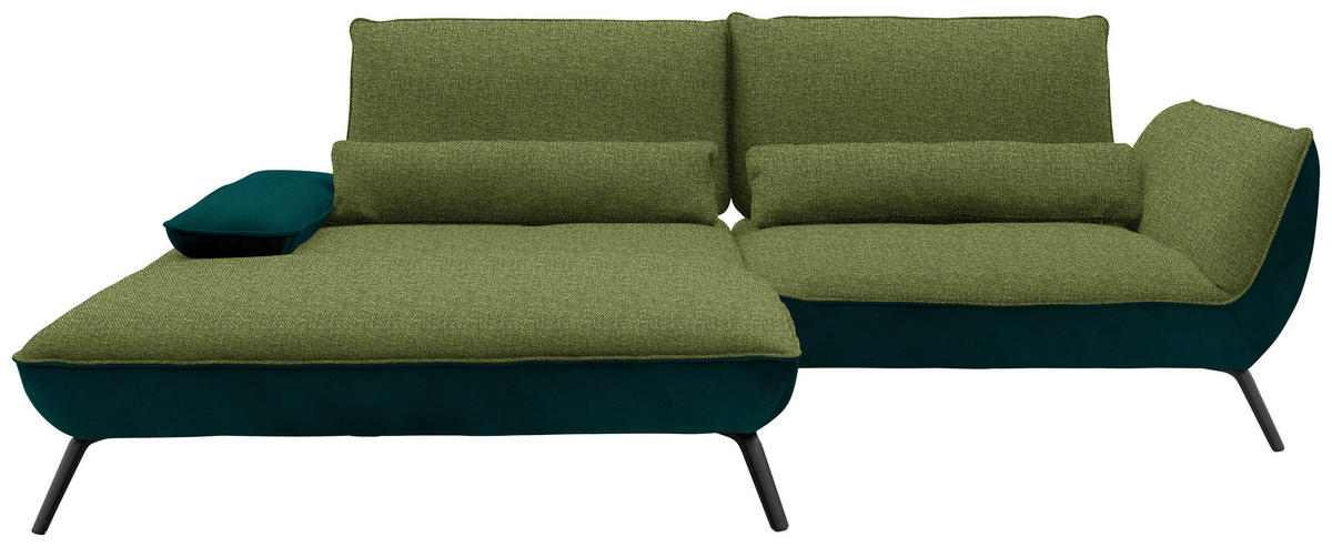 ECKSOFA in Flachgewebe Grün  - Schwarz/Grün, Design, Textil/Metall (191/273cm) - Moderano