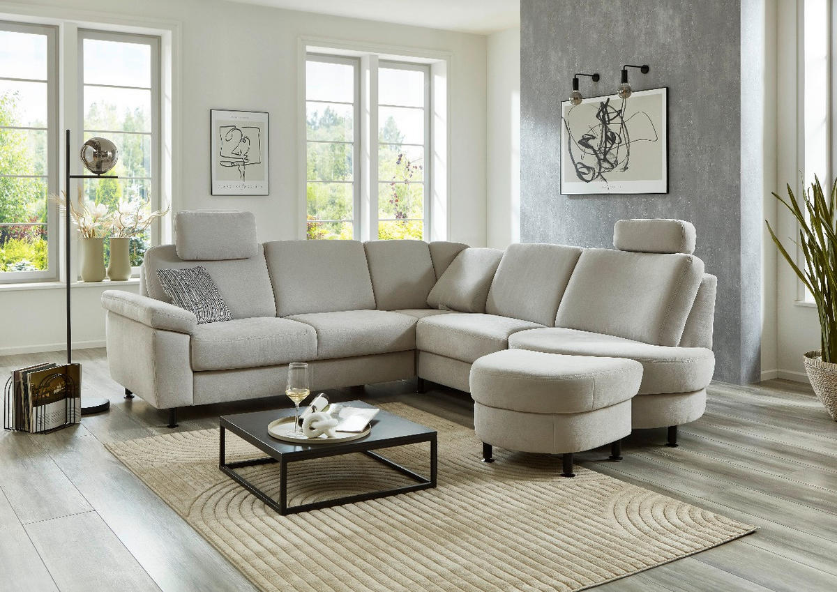 ECKSOFA in Flachgewebe Silberfarben  - Silberfarben/Schwarz, Konventionell, Textil/Metall (248/252cm) - Beldomo Comfort