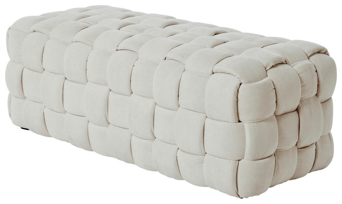 SITZBANK 118/43/50 cm Samt Creme Eukalyptusholz  - Creme, MODERN, Holz/Textil (118/43/50cm)