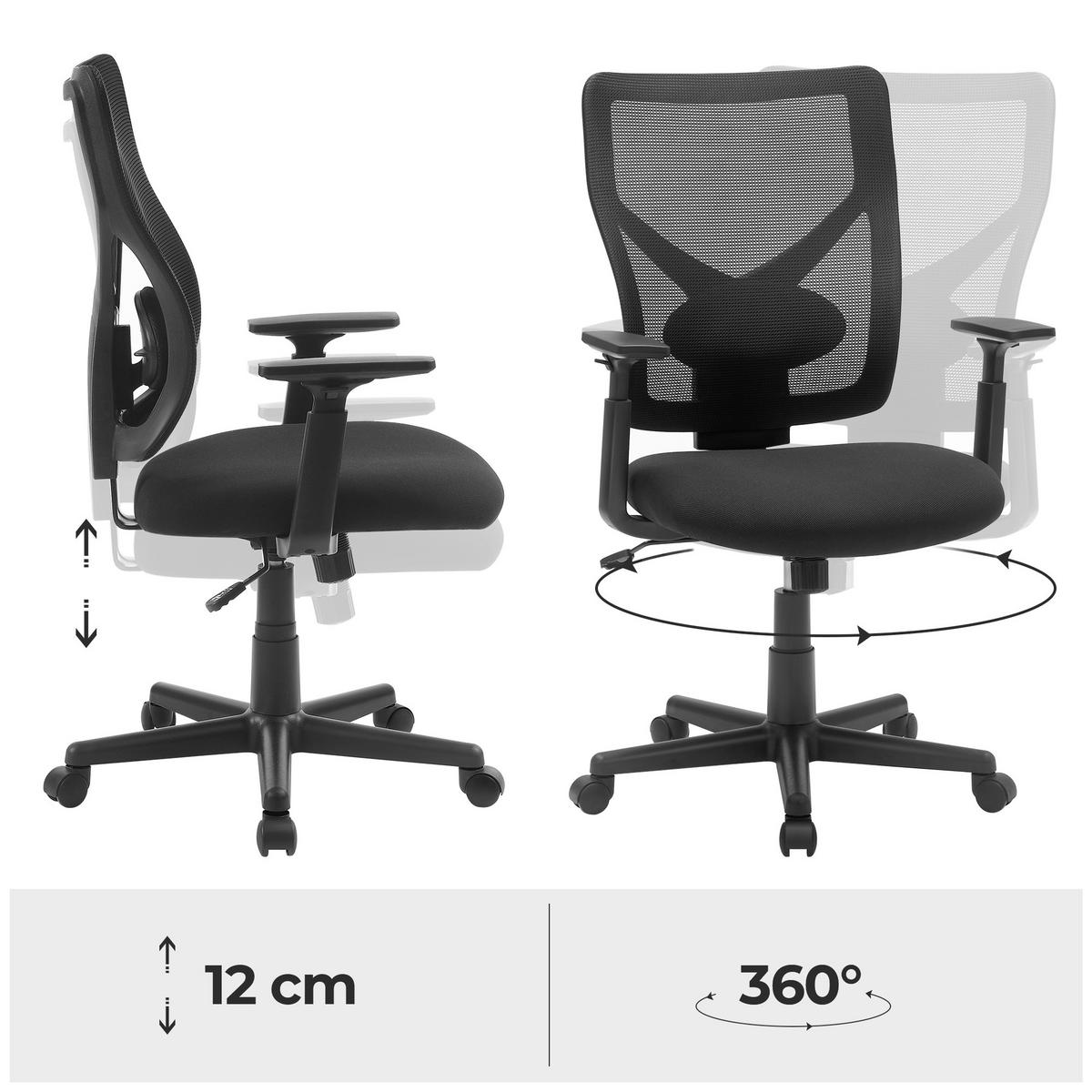 DREHSTUHL  in Netzbespannung, Vliesstoff Schwarz  - Schwarz, Basics, Kunststoff/Textil (68/100-112,5/65cm) - Boxxx