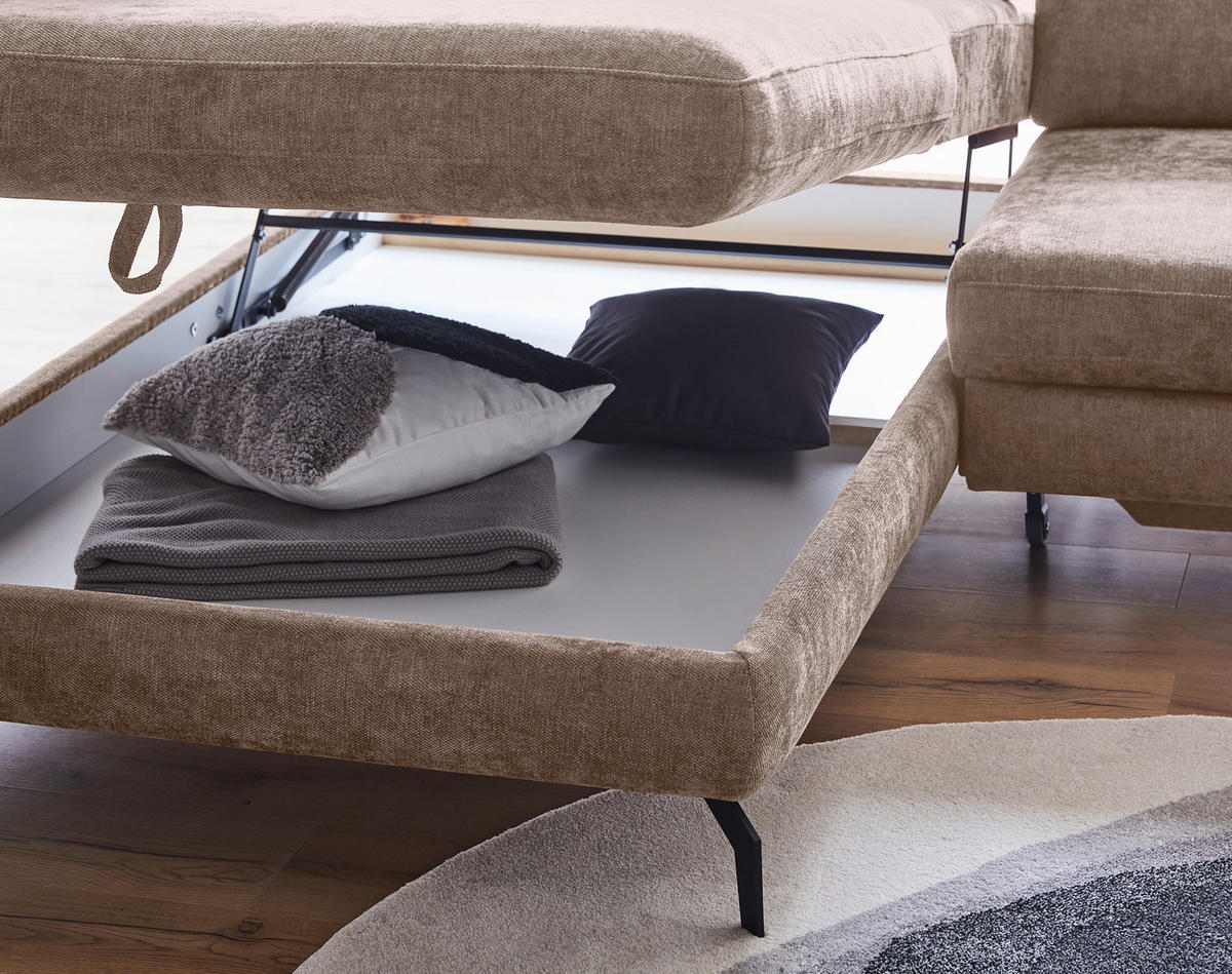 SEDEŽNA GARNITURA, fango  - fango/črna, Design, kovina/tekstil (213/295cm) - Stylife