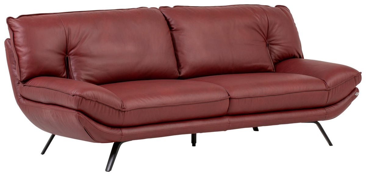 3-SITZER-SOFA in Echtleder Bordeaux  - Bordeaux/Schwarz, Design, Leder/Metall (226/95/95cm) - Celina