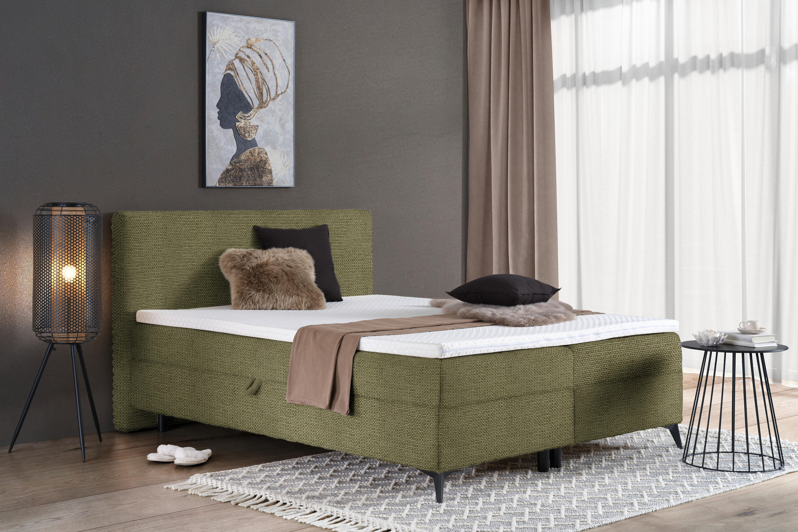 BOXBETT 160/200 cm  in Olivgrün  - Schwarz/Olivgrün, Design, Holz/Holzwerkstoff (160/200cm) - Xora