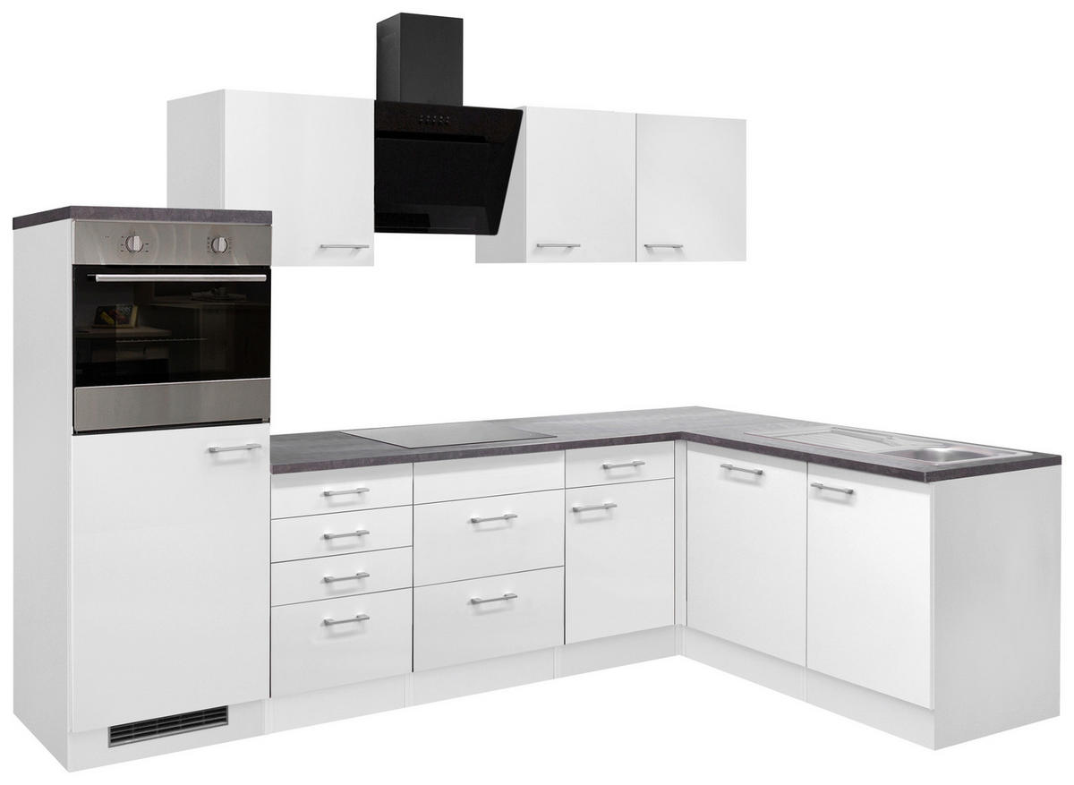 ECKKÜCHE 280/170 cm  in Weiß  - Graubraun/Alufarben, KONVENTIONELL, Holzwerkstoff/Kunststoff (280/170cm) - FlexWell
