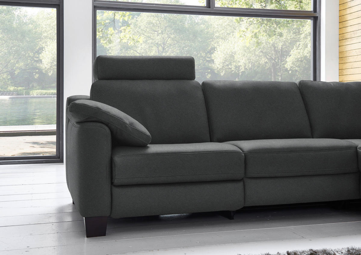ECKSOFA in Echtleder Anthrazit  - Eichefarben/Anthrazit, Design, Leder/Holz (259/235cm) - Valdera