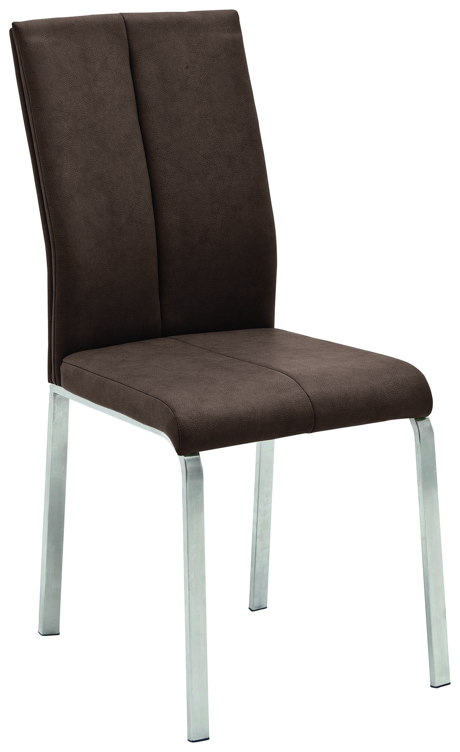 Stuhl in Metall, Textil Braun, Edelstahlfarben