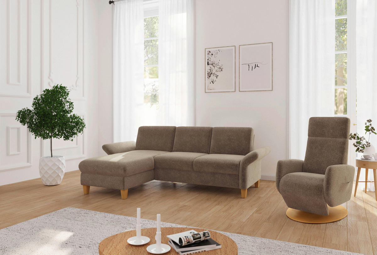 ECKSOFA ROCHELLE E Hellbraun Flachgewebe  - Hellbraun/Eichefarben, KONVENTIONELL, Holz/Textil (164/251cm) - Sit & More