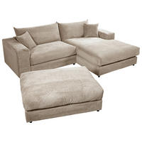 ECKSOFA FUNNY S Hellbraun Cord, Velours Zierkissen, Rückenkissen, Hocker  - Hellbraun/Schwarz, Basics, Kunststoff/Textil (265/180cm) - Livetastic