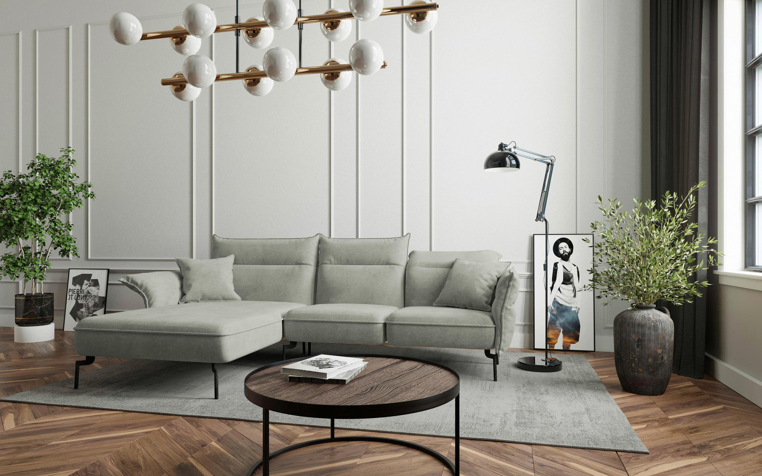 HÖRNSOFFA i flatväv ljusgrå  - stålfärgad/ljusgrå, Design, metall/textil (185/265cm) - Livetastic