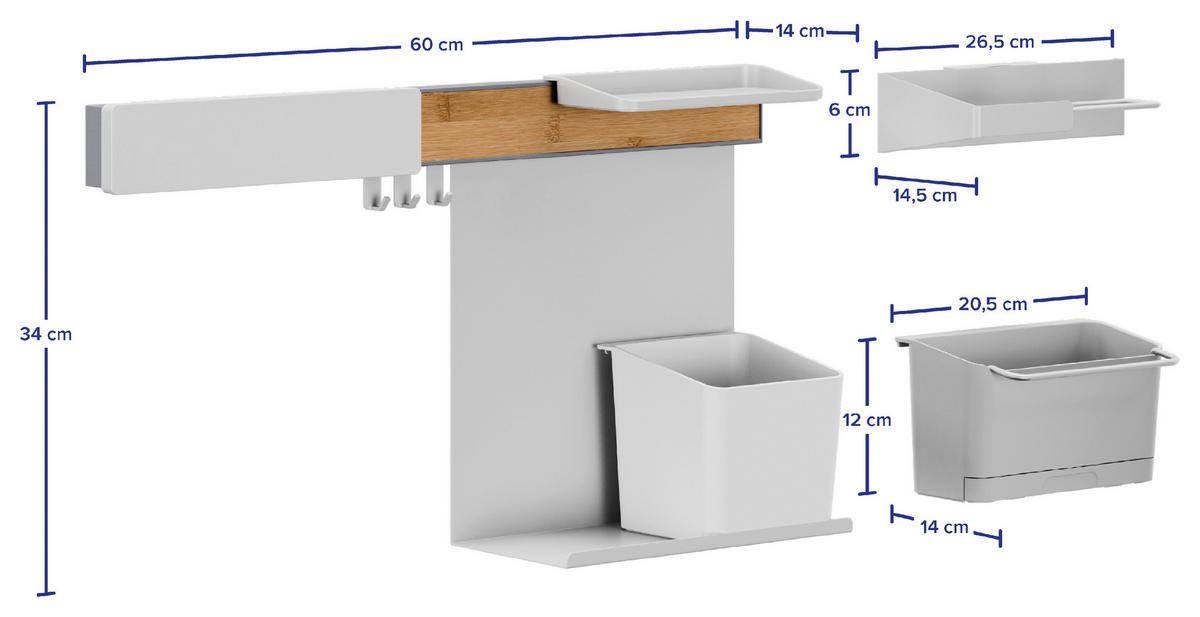 KÜCHEN-ORGANIZER-SET - Weiß, Basics, Holz/Kunststoff (60/34/14cm) - Tesa
