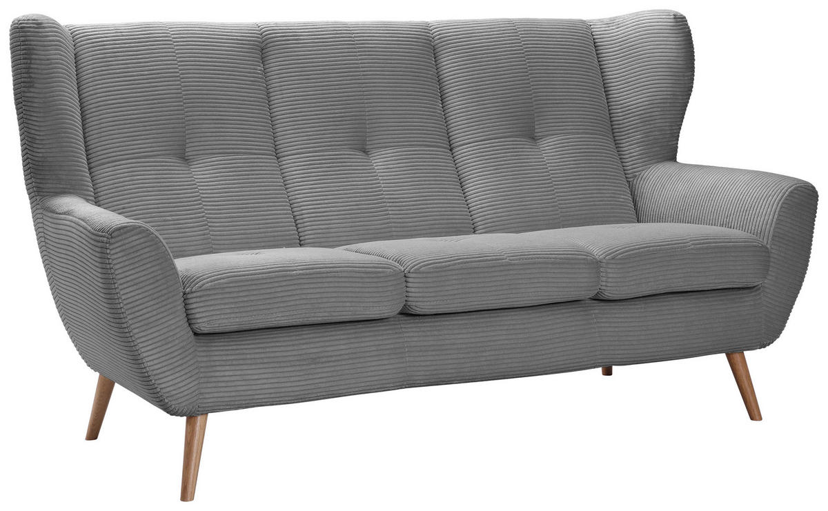 3-SITZER-SOFA Cord Grau  - Eichefarben/Grau, Design, Holz/Textil (190/102/90cm) - Stylife