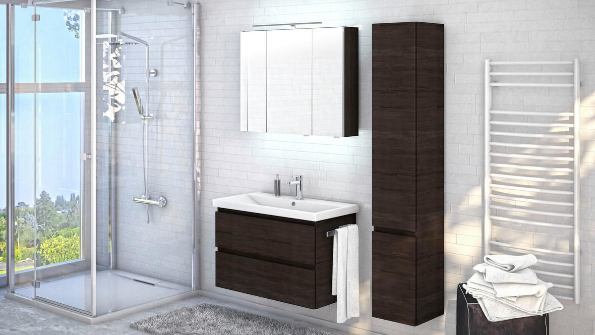 BADRUM 90 cm  - vit/kastanjefärgad, Klassisk, trämaterial/glas (90cm) - Sadena