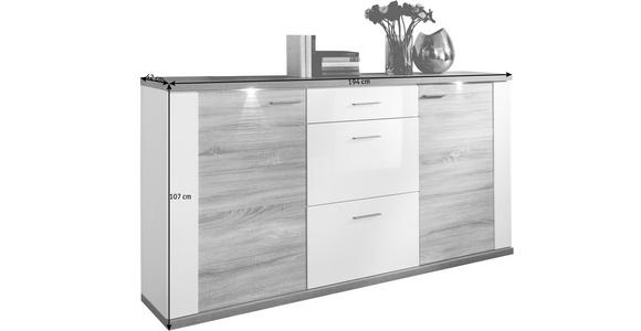 SIDEBOARD Weiß, Eichefarben Beleuchtung  - Chromfarben/Eichefarben, Design, Holzwerkstoff (194/107/42cm) - Xora