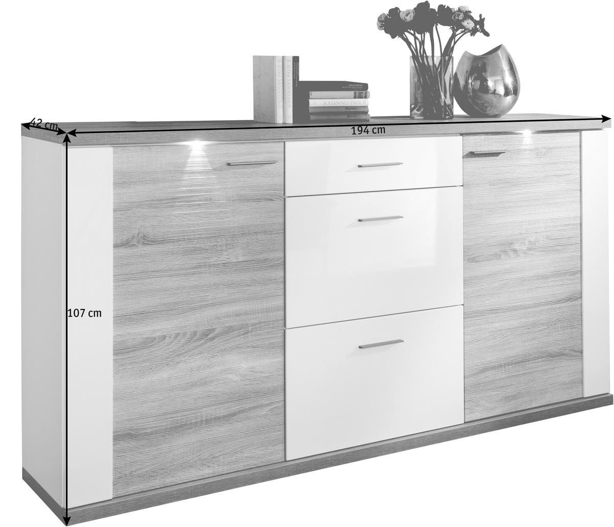 SIDEBOARD  in 194/107/42 cm  - Chromfarben/Eichefarben, Design, Holzwerkstoff (194/107/42cm) - Xora