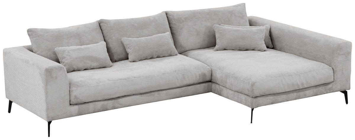ECKSOFA in Cord Hellgrau  - Hellgrau/Schwarz, Design, Textil/Metall (313/172cm) - Livetastic
