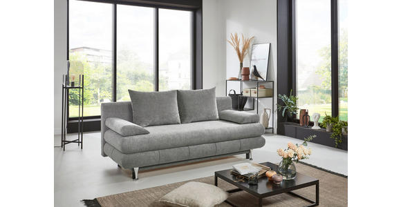 SCHLAFSOFA Webstoff Grau Zierkissen, Rückenkissen, Armlehnenkissen, Bettkasten, Schlaffunktion, Rücken echt, Stauraum, Liegefläche im Originalstoff  - Taupe/Edelstahlfarben, KONVENTIONELL, Kunststoff/Textil (190/93/92cm) - Carryhome