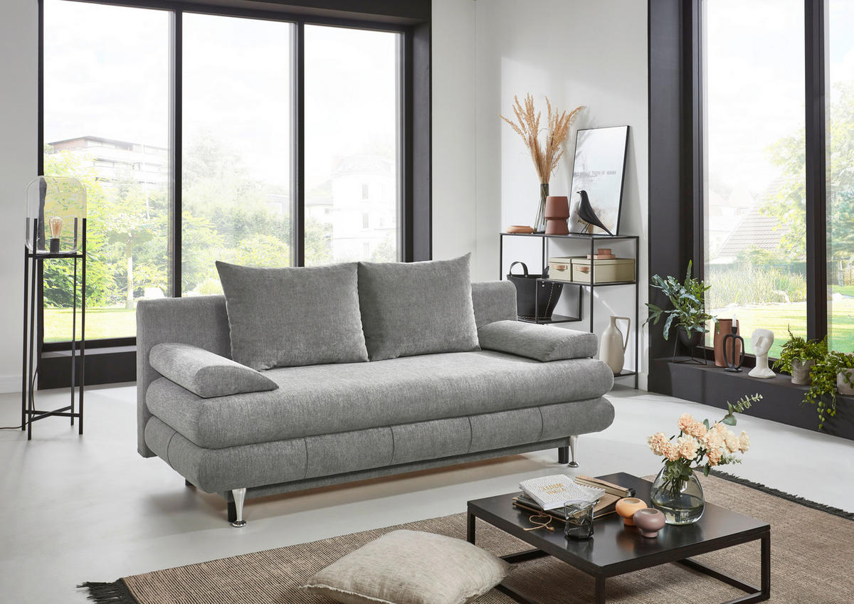 SCHLAFSOFA  mit Webstoff Grau  - Taupe/Edelstahlfarben, KONVENTIONELL, Kunststoff/Textil (190/93/92cm) - Carryhome