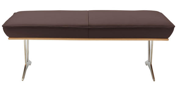 HOCKERBANK 130/49/54 cm  in Braun  - Edelstahlfarben/Beige, Design, Leder/Holz (130/49/54cm) - Ambiente