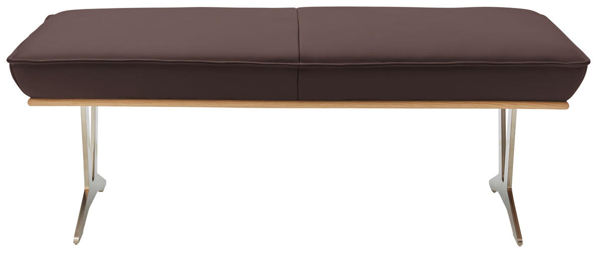 HOCKERBANK 130/49/54 cm  in Braun  - Edelstahlfarben/Beige, Design, Leder/Holz (130/49/54cm) - Ambiente