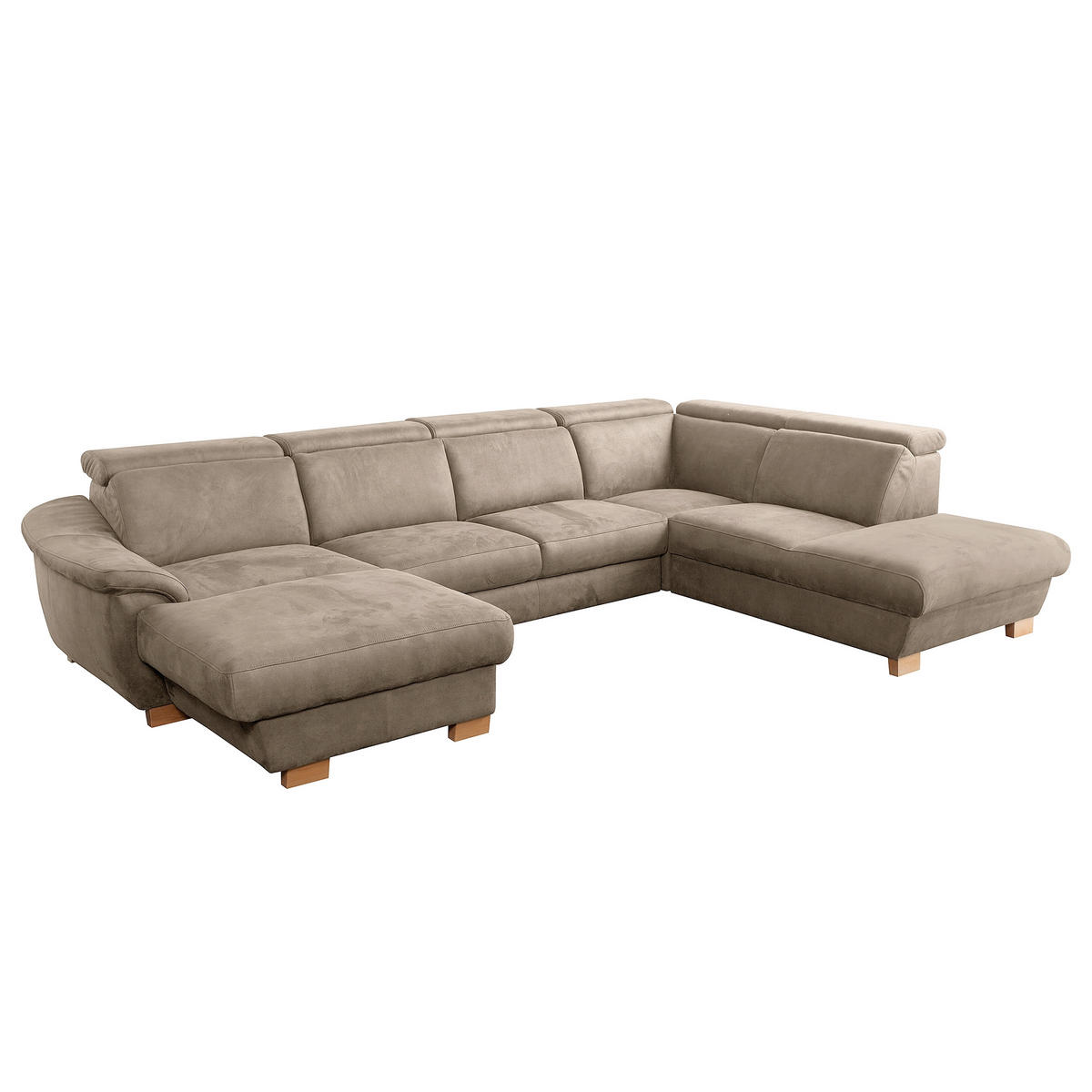 WOHNLANDSCHAFT Mikrofaser Taupe  - Taupe/Naturfarben, Design, Holz/Textil (238/347/273cm) - Livetastic