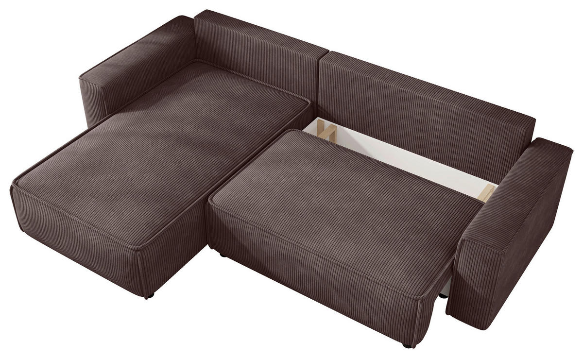 ECKSOFA 190/280 cm MERO in Cord Graubraun Zierkissen, Rückenkissen, Bettkasten  190/280 cm  - Graubraun/Schwarz, MODERN, Kunststoff/Textil (190/280cm) - MID.YOU