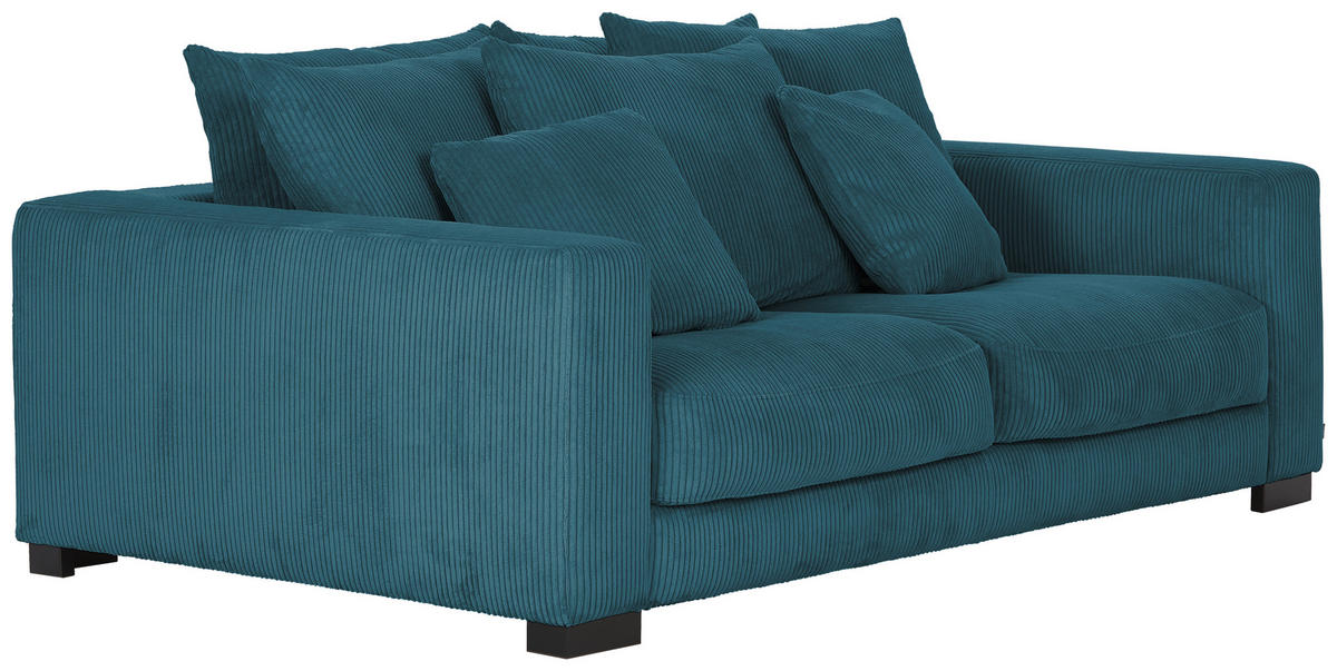 2,5-SITZER in Cord Petrol  - Petrol/Schwarz, KONVENTIONELL, Holz/Textil (203/83/126cm) - Hom`in