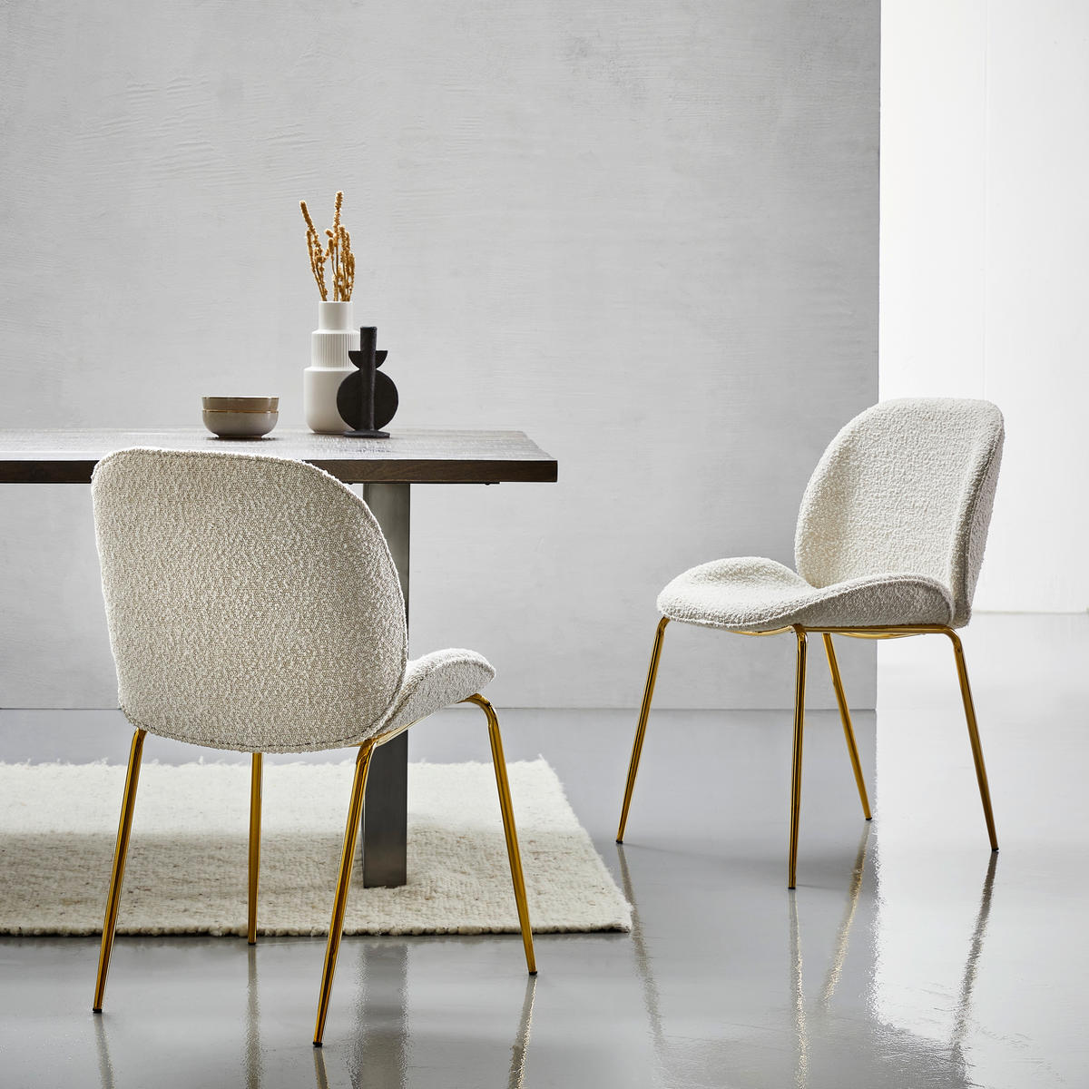 STUHL   Webstoff  - Weiss/Goldfarben, Trend, Holz/Textil (46/86/60cm) - P & B