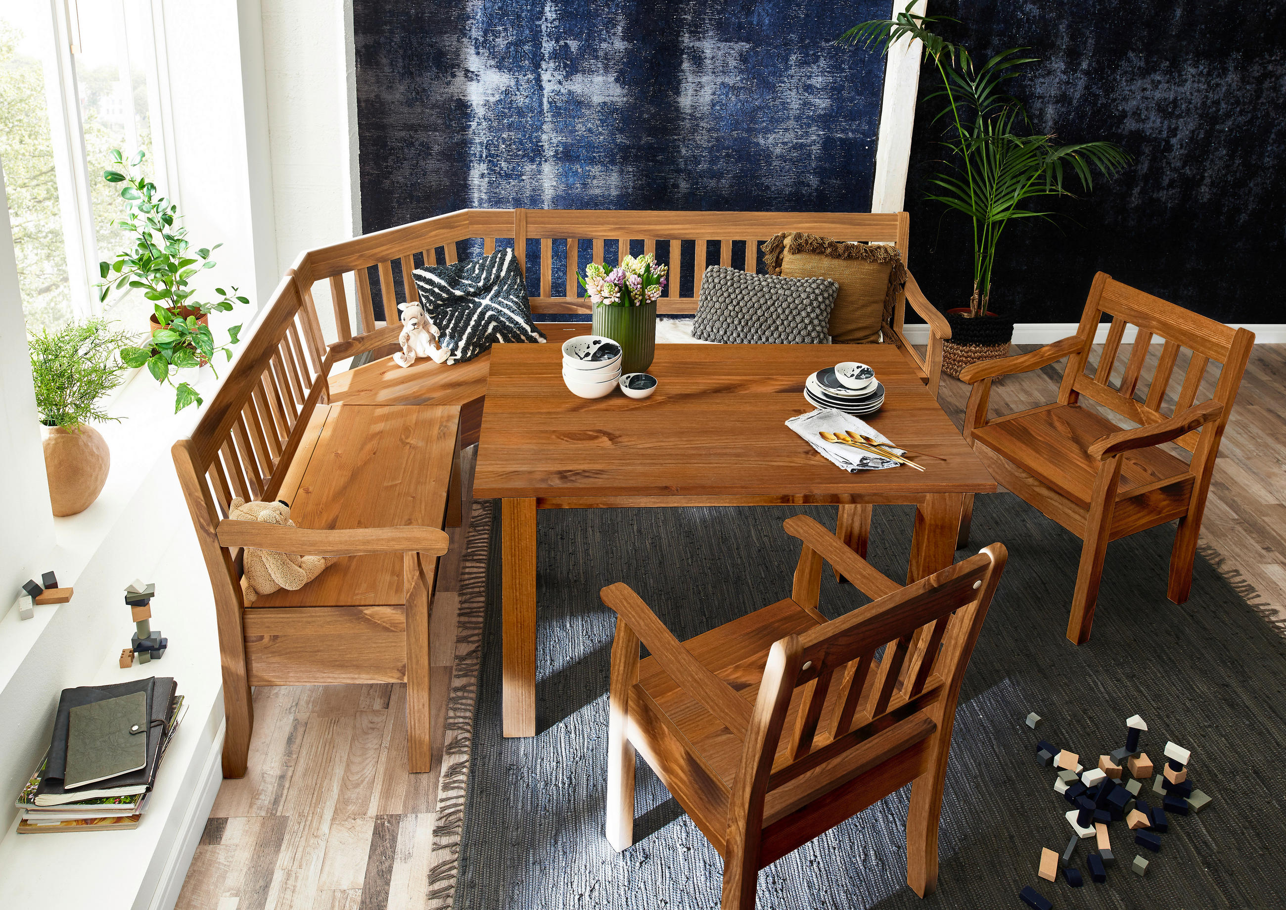 ECKBANK 170/213 cm Bernsteinfarben Kiefer massiv   - Bernsteinfarben, ROMANTIK / LANDHAUS, Holz (170/213cm) - Boxxx