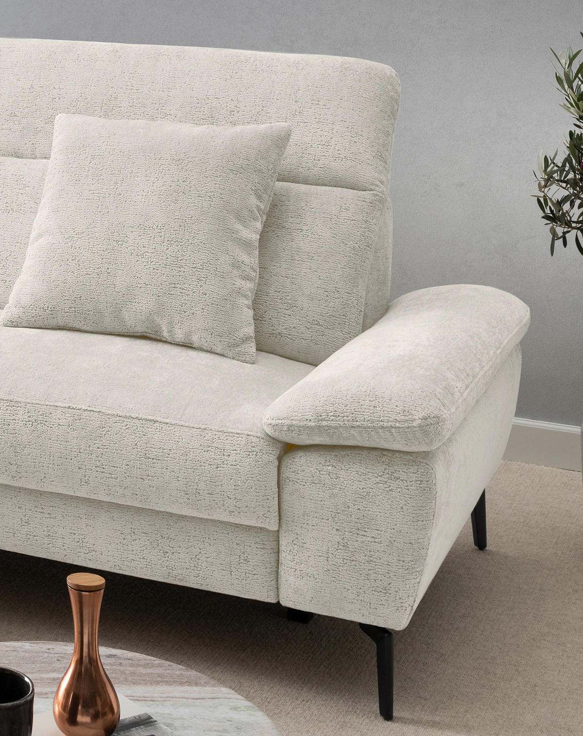 ECKSOFA Chenille Creme  - Creme/Schwarz, Konventionell, Textil/Metall (178/300cm) - Livetastic