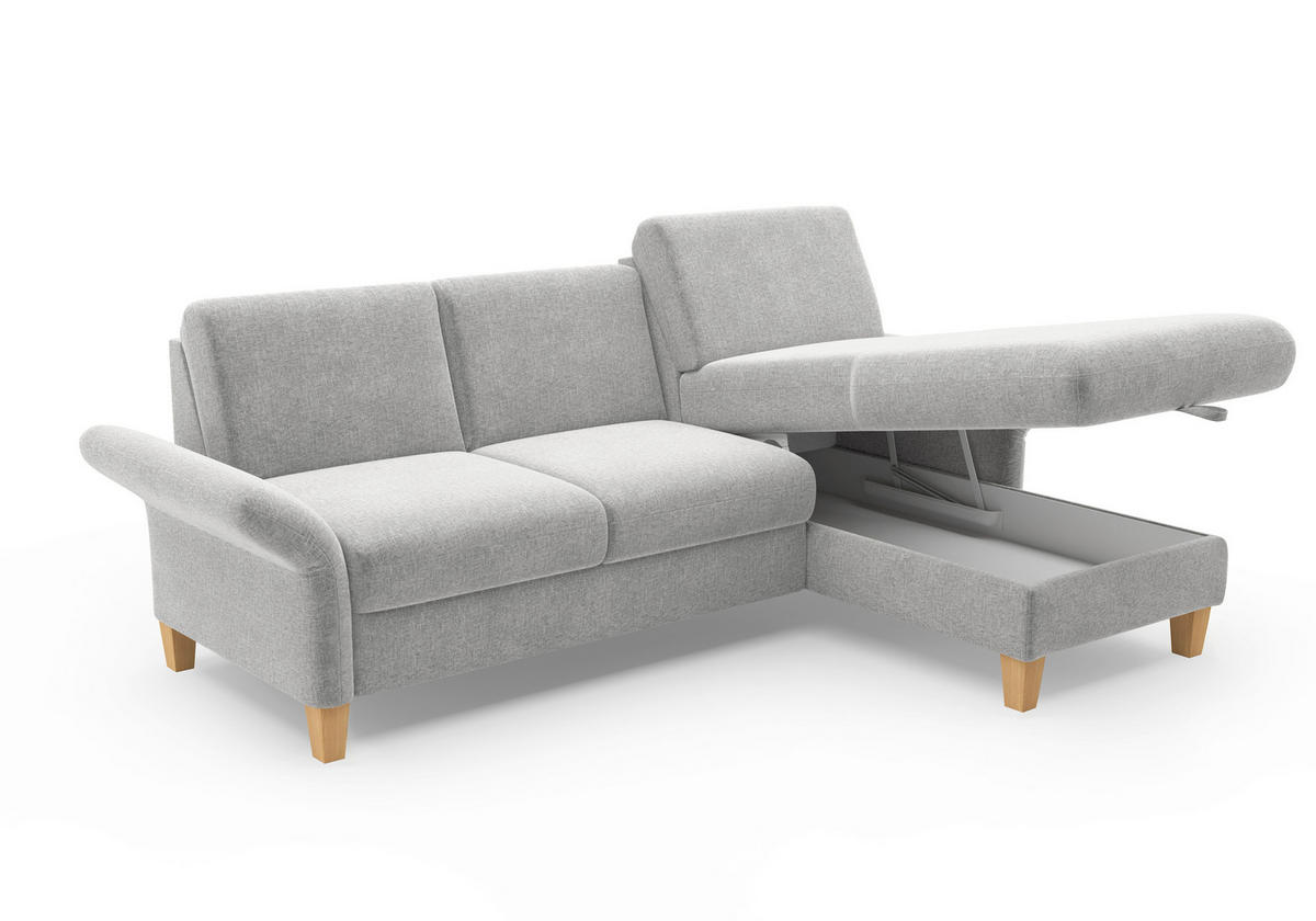 ECKSOFA ROCHELLE E Hellgrau Flachgewebe  - Eichefarben/Hellgrau, KONVENTIONELL, Holz/Textil (251/164cm) - Sit & More