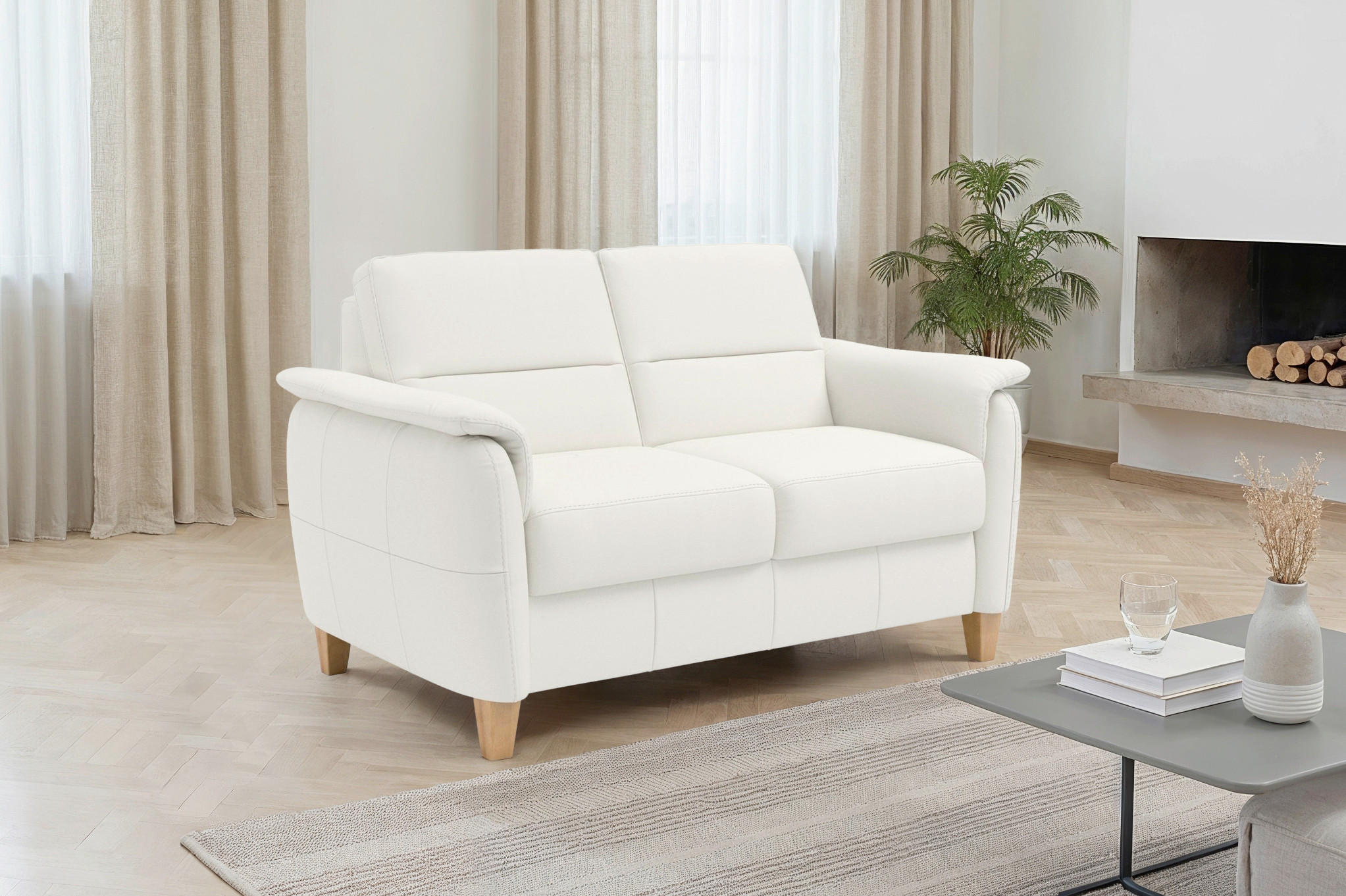 Sit & More DVOUMÍSTNÁ POHOVKA, bílá, pravá kůže
